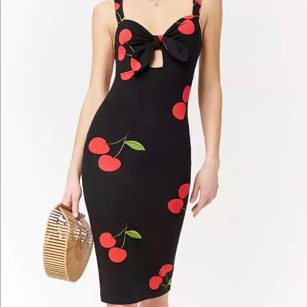 Super Cute Black Bodycon Dress with Cherries 🍒